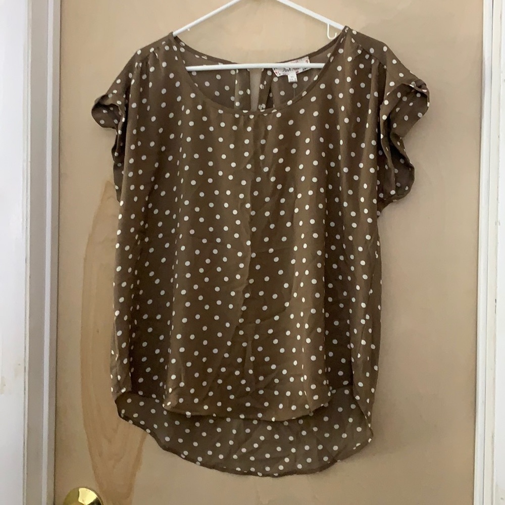 Brown and White Polka Dot Top